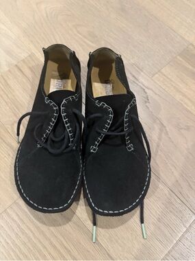 CLARKS Faraway Field Oxford Shoes Womens 7.5 M Black Suede Crepe Sole